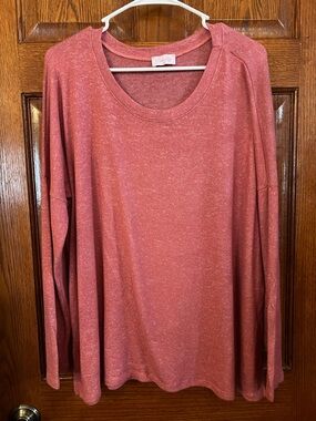 Pink Lily M Pullover Round Neck Sweater Salmon Pink Long Sleeves Cozy Soft